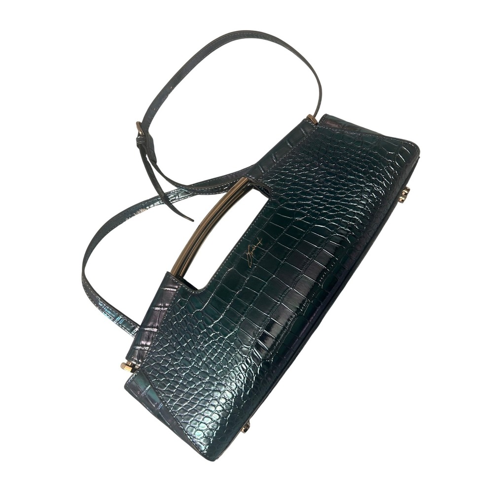 Lambert Iridescent Brandon Blackwood Edge Bag Blue Croc Embossed Patent Shoulder